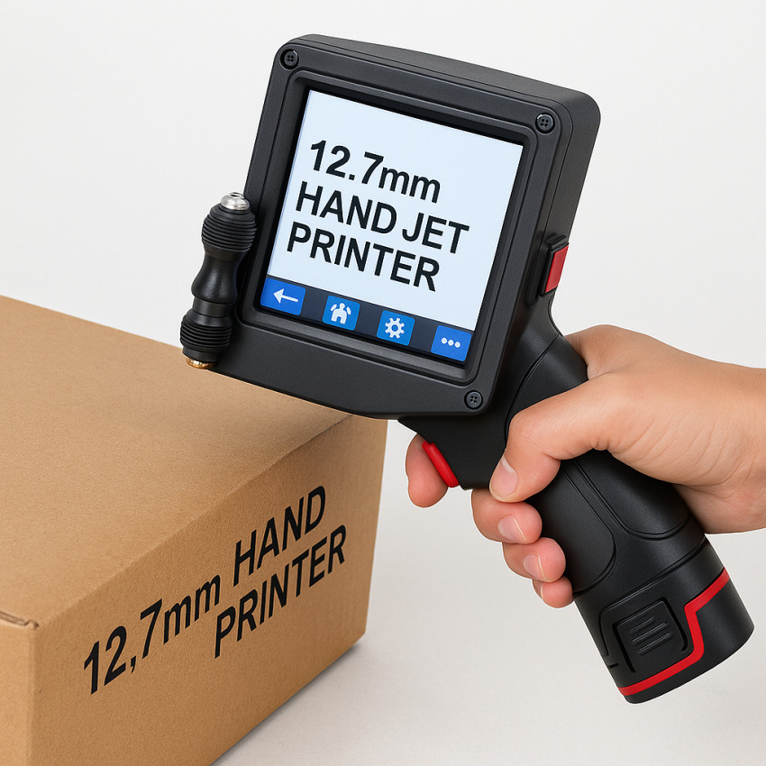 جت پرینتر دستی در حال چاپ تاریخ تولید روی کارتن | تامین فنی